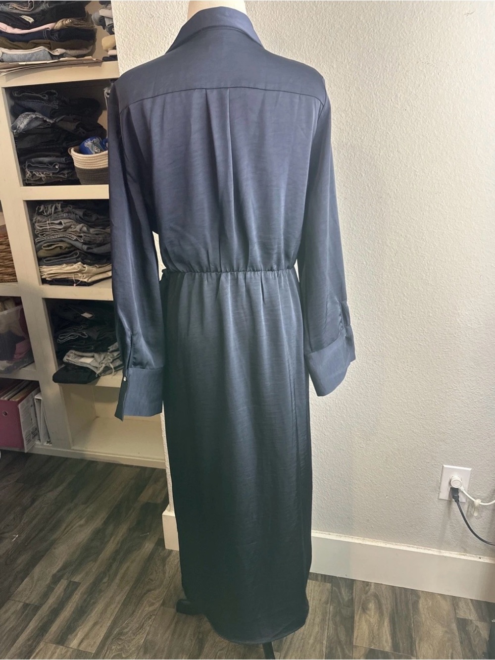 House Of Harlow 1960 Navy Chiffon Wrap Dress Sz Large - Picture 7 of 10